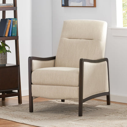 Mid-Century Upholstered Push-Back Recliner with Footrest and Birch Wood Frame