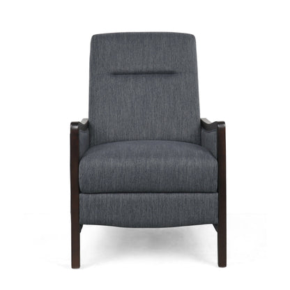 Mid-Century Upholstered Push-Back Recliner with Footrest and Birch Wood Frame