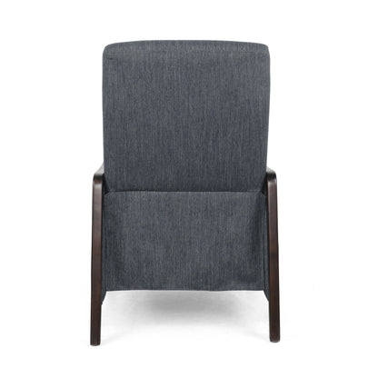 Mid-Century Upholstered Push-Back Recliner with Footrest and Birch Wood Frame