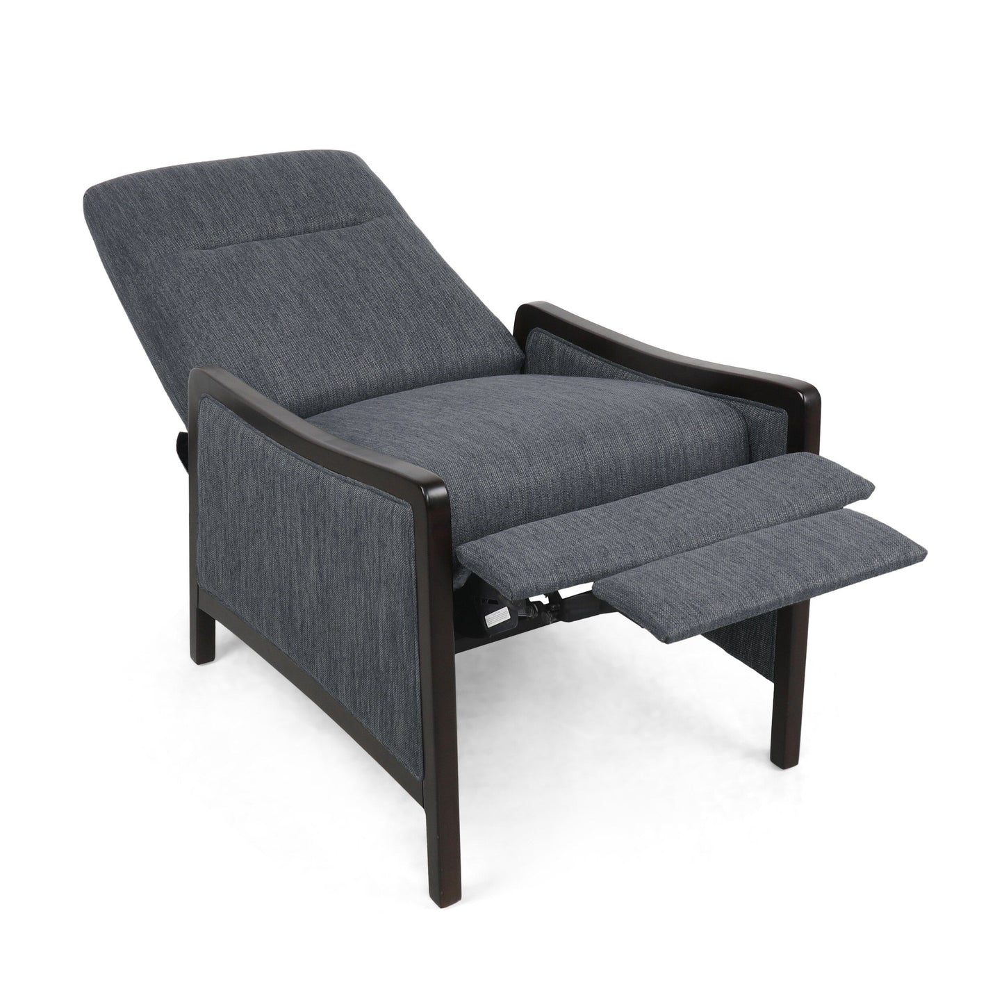 Mid-Century Upholstered Push-Back Recliner with Footrest and Birch Wood Frame