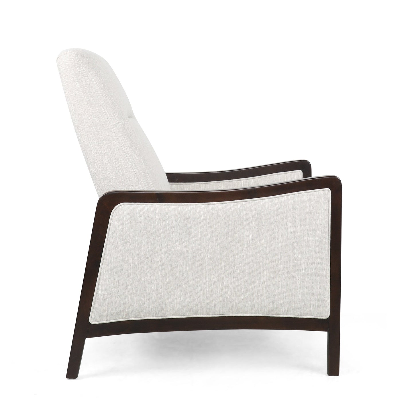 Mid-Century Upholstered Push-Back Recliner with Footrest and Birch Wood Frame