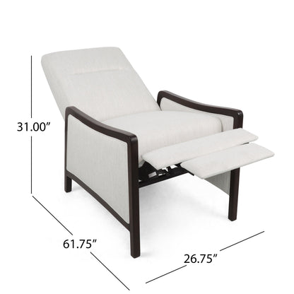 Mid-Century Upholstered Push-Back Recliner with Footrest and Birch Wood Frame