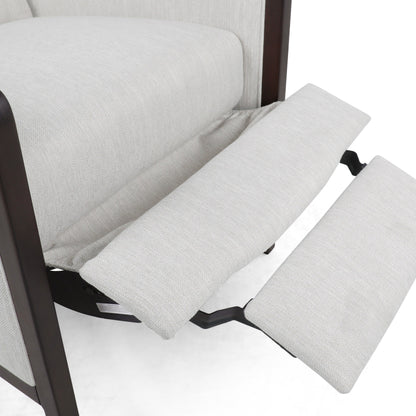Mid-Century Upholstered Push-Back Recliner with Footrest and Birch Wood Frame