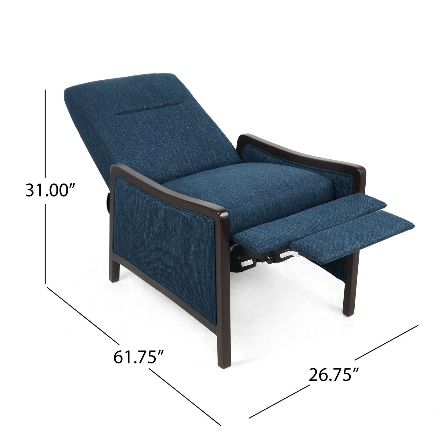 Mid-Century Upholstered Push-Back Recliner with Footrest and Birch Wood Frame