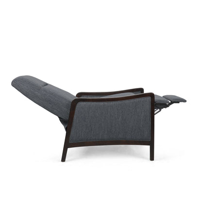 Mid-Century Upholstered Push-Back Recliner with Footrest and Birch Wood Frame