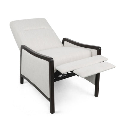 Mid-Century Upholstered Push-Back Recliner with Footrest and Birch Wood Frame