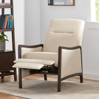 Mid-Century Upholstered Push-Back Recliner with Footrest and Birch Wood Frame