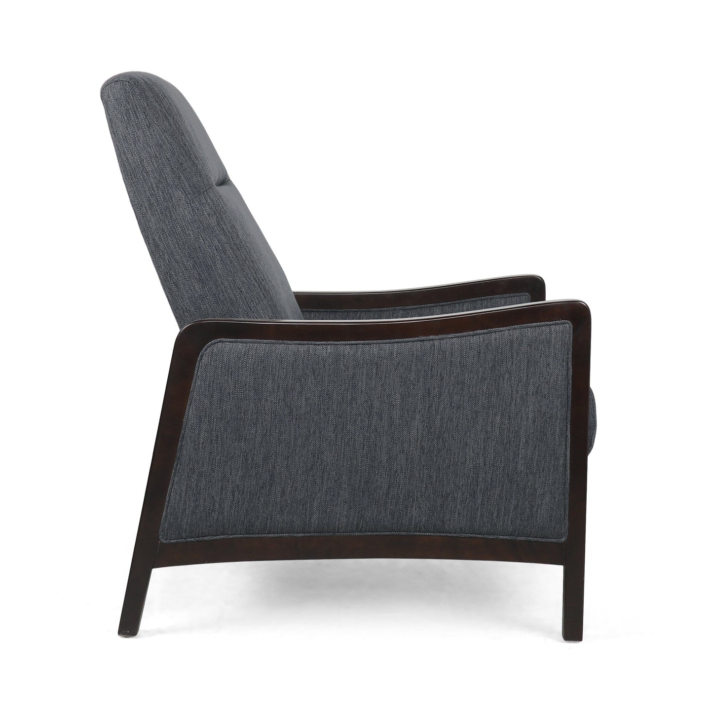 Mid-Century Upholstered Push-Back Recliner with Footrest and Birch Wood Frame