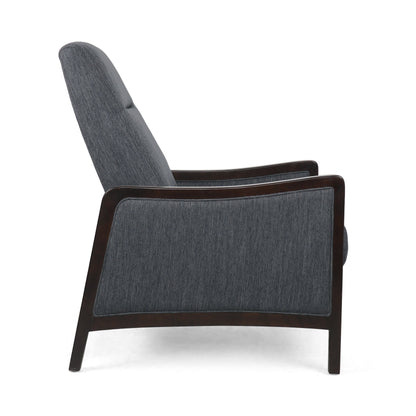 Mid-Century Upholstered Push-Back Recliner with Footrest and Birch Wood Frame