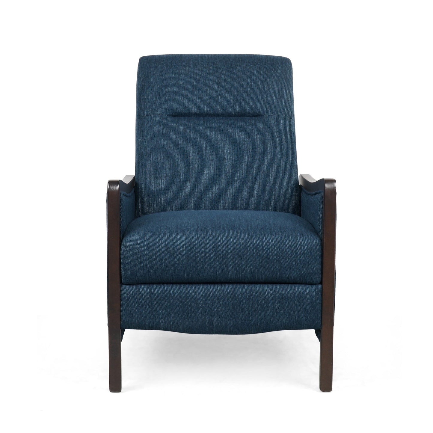 Mid-Century Upholstered Push-Back Recliner with Footrest and Birch Wood Frame