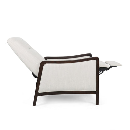 Mid-Century Upholstered Push-Back Recliner with Footrest and Birch Wood Frame