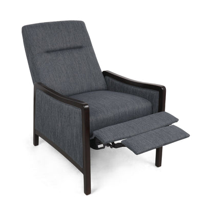 Mid-Century Upholstered Push-Back Recliner with Footrest and Birch Wood Frame