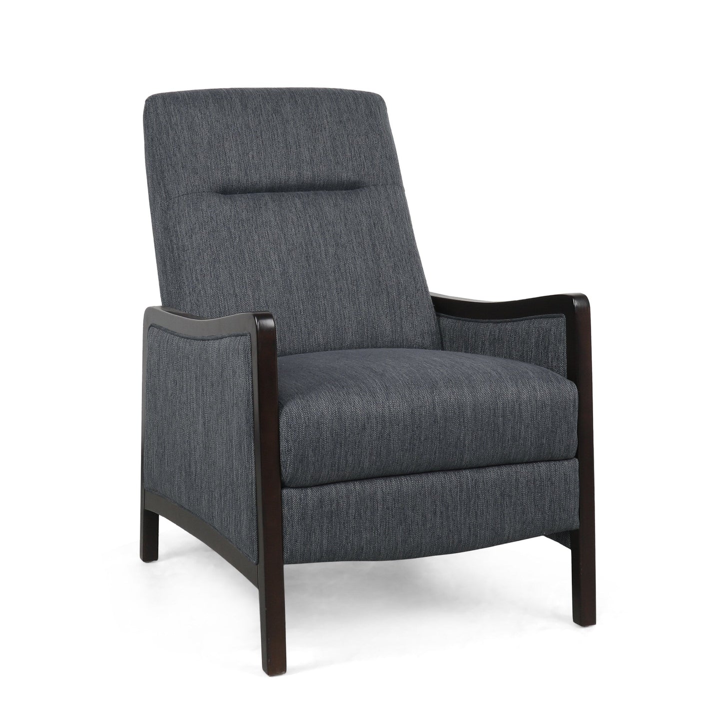 Mid-Century Upholstered Push-Back Recliner with Footrest and Birch Wood Frame