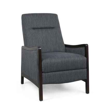 Mid-Century Upholstered Push-Back Recliner with Footrest and Birch Wood Frame