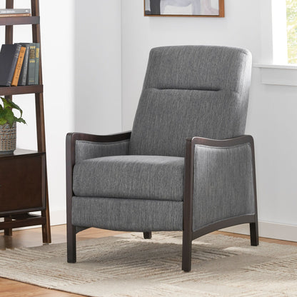 Mid-Century Upholstered Push-Back Recliner with Footrest and Birch Wood Frame