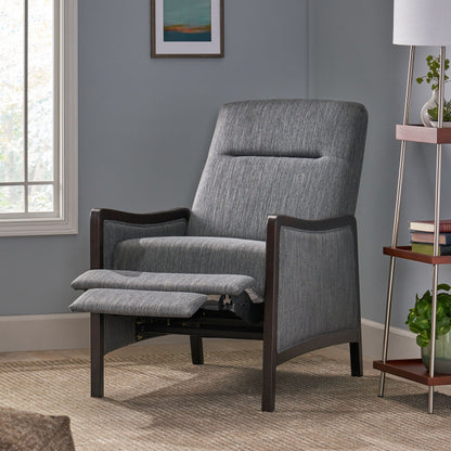 Mid-Century Upholstered Push-Back Recliner with Footrest and Birch Wood Frame