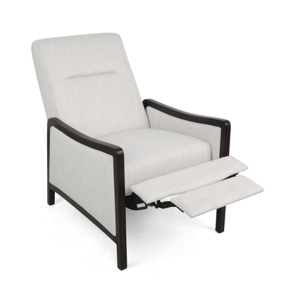 Mid-Century Upholstered Push-Back Recliner with Footrest and Birch Wood Frame
