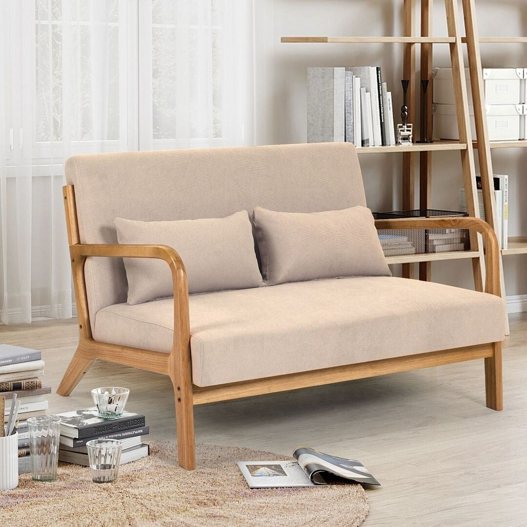 Mid-century Upholstered Accent Sofa in solid wood for 2