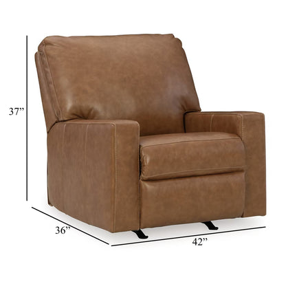 Miller Manual Recliner Chair, Pull Tab, Caramel Brown Real Leather