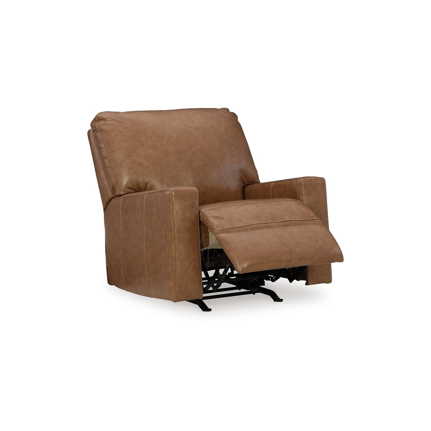 Miller Manual Recliner Chair, Pull Tab, Caramel Brown Real Leather