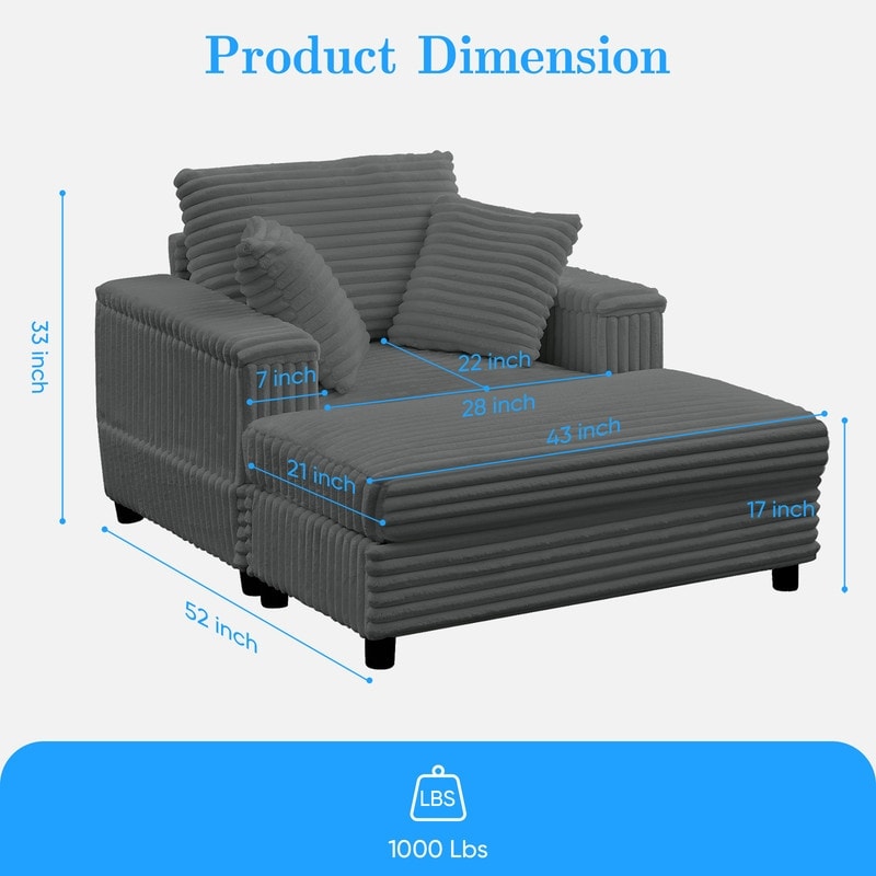 Mixoy 42ââCorduroy Chaise Lounge Chair with Storage Ottoman&Armrests,Upholstered Sleeper Reclining Chair