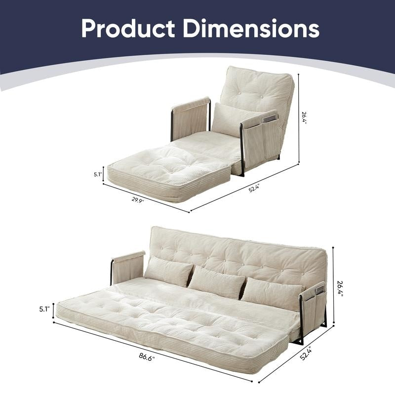 Mixoy Muti-Functional Folding Floor Sofa Bed with Pillows,6 Position Adjustable Backrest-3+1