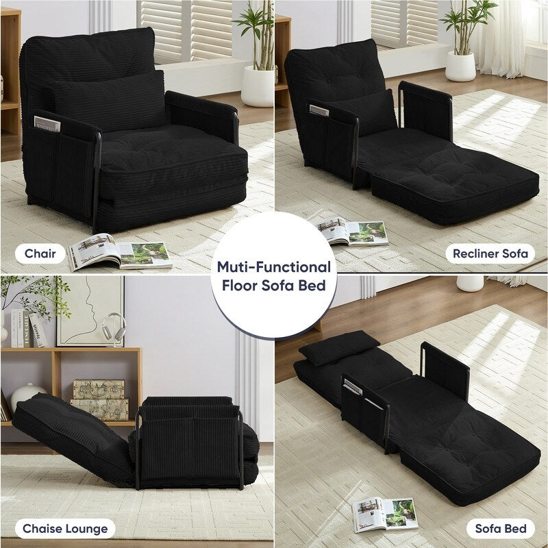 Mixoy Muti-Functional Folding Floor Sofa Bed with Pillows,6 Position Adjustable Backrest-3+1