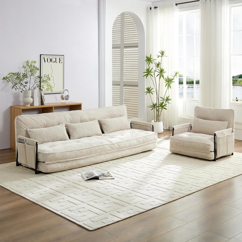 Mixoy Muti-Functional Folding Floor Sofa Bed with Pillows,6 Position Adjustable Backrest-3+1