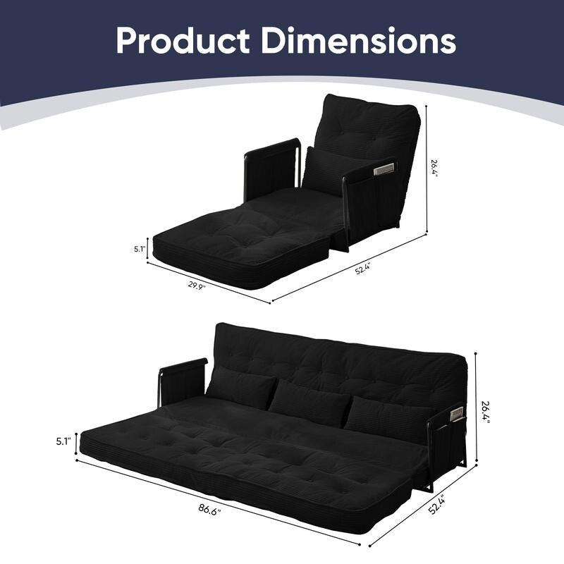 Mixoy Muti-Functional Folding Floor Sofa Bed with Pillows,6 Position Adjustable Backrest-3+1