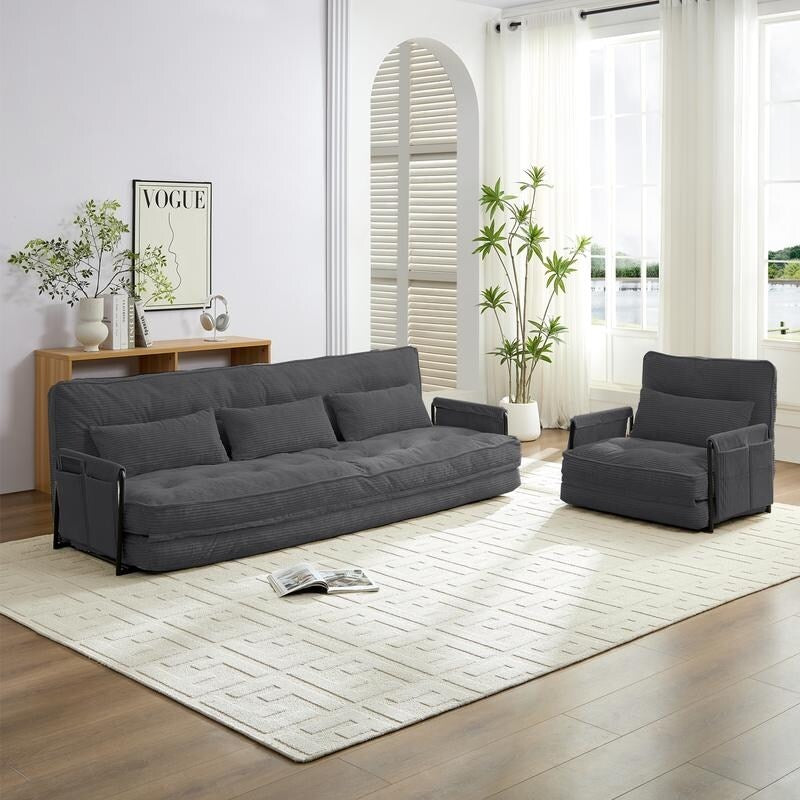 Mixoy Muti-Functional Folding Floor Sofa Bed with Pillows,6 Position Adjustable Backrest-3+1