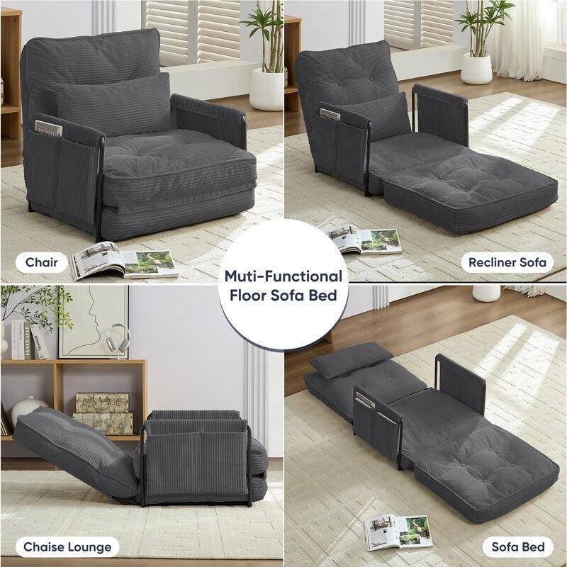 Mixoy Muti-Functional Folding Floor Sofa Bed with Pillows,6 Position Adjustable Backrest-3+1