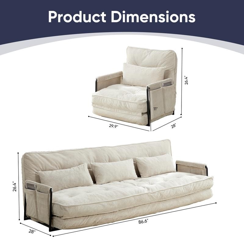 Mixoy Muti-Functional Folding Floor Sofa Bed with Pillows,6 Position Adjustable Backrest-3+1