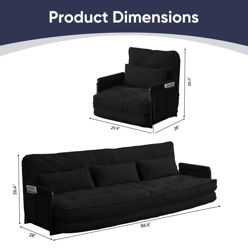 Mixoy Muti-Functional Folding Floor Sofa Bed with Pillows,6 Position Adjustable Backrest-3+1