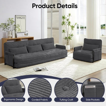 Mixoy Muti-Functional Folding Floor Sofa Bed with Pillows,6 Position Adjustable Backrest-3+1