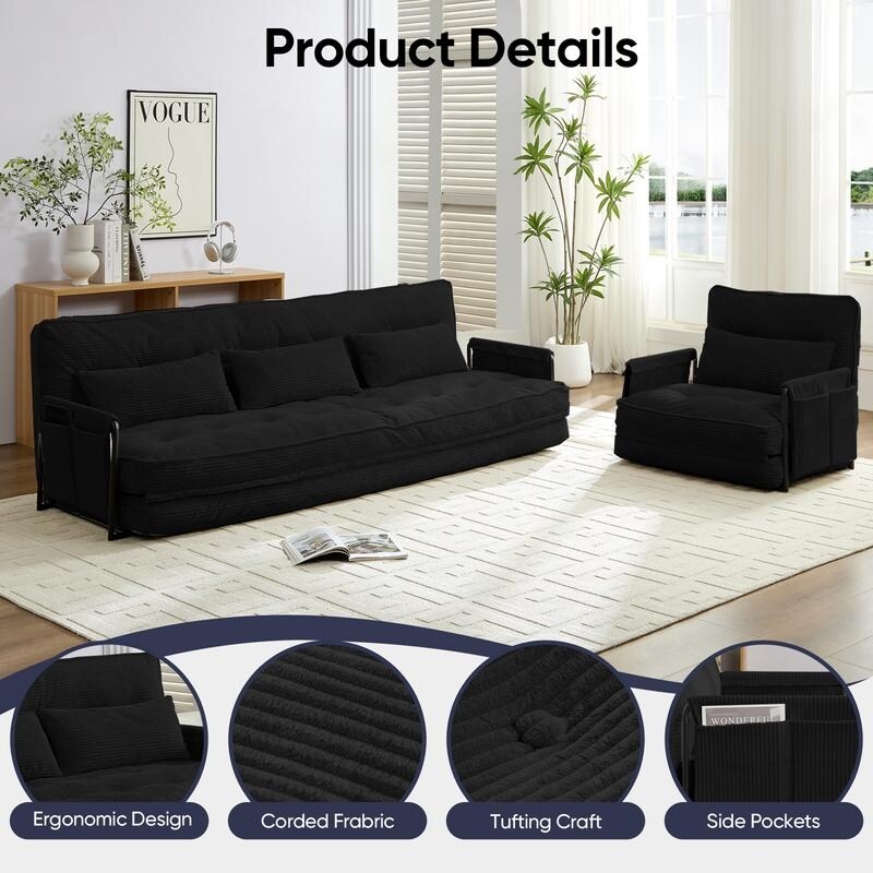Mixoy Muti-Functional Folding Floor Sofa Bed with Pillows,6 Position Adjustable Backrest-3+1