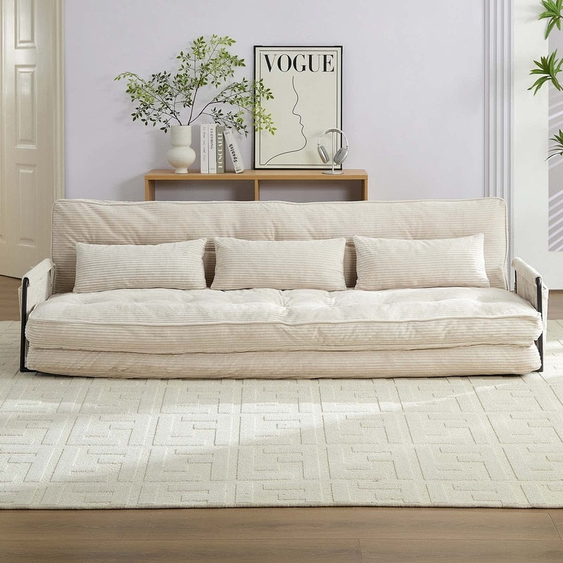 Mixoy Muti-Functional Folding Floor Sofa Bed,3-Seater with Loveseat Lazy Sofa,6 Position Adjustable Backrest