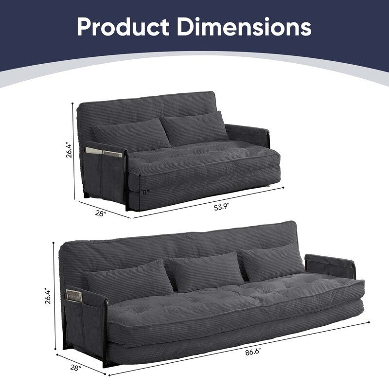 Mixoy Muti-Functional Folding Floor Sofa Bed,3-Seater with Loveseat Lazy Sofa,6 Position Adjustable Backrest