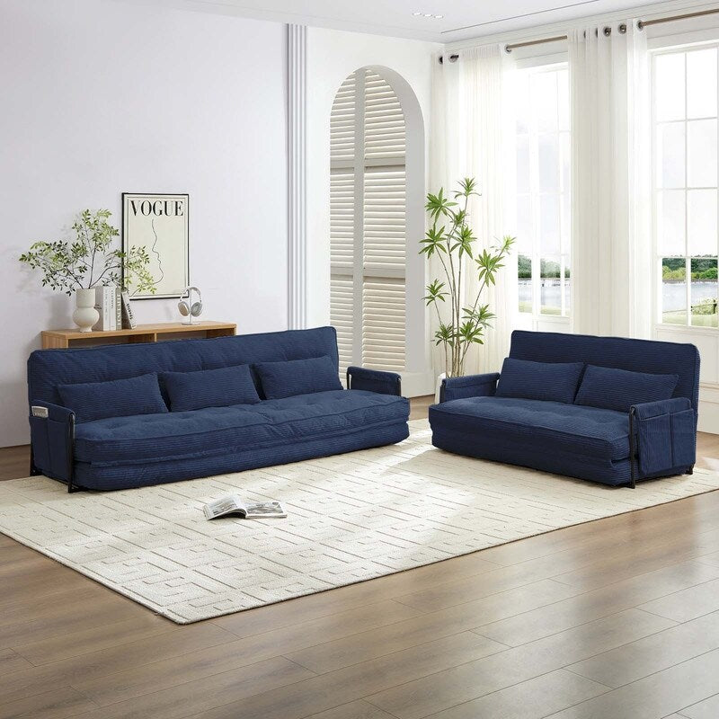 Mixoy Muti-Functional Folding Floor Sofa Bed,3-Seater with Loveseat Lazy Sofa,6 Position Adjustable Backrest