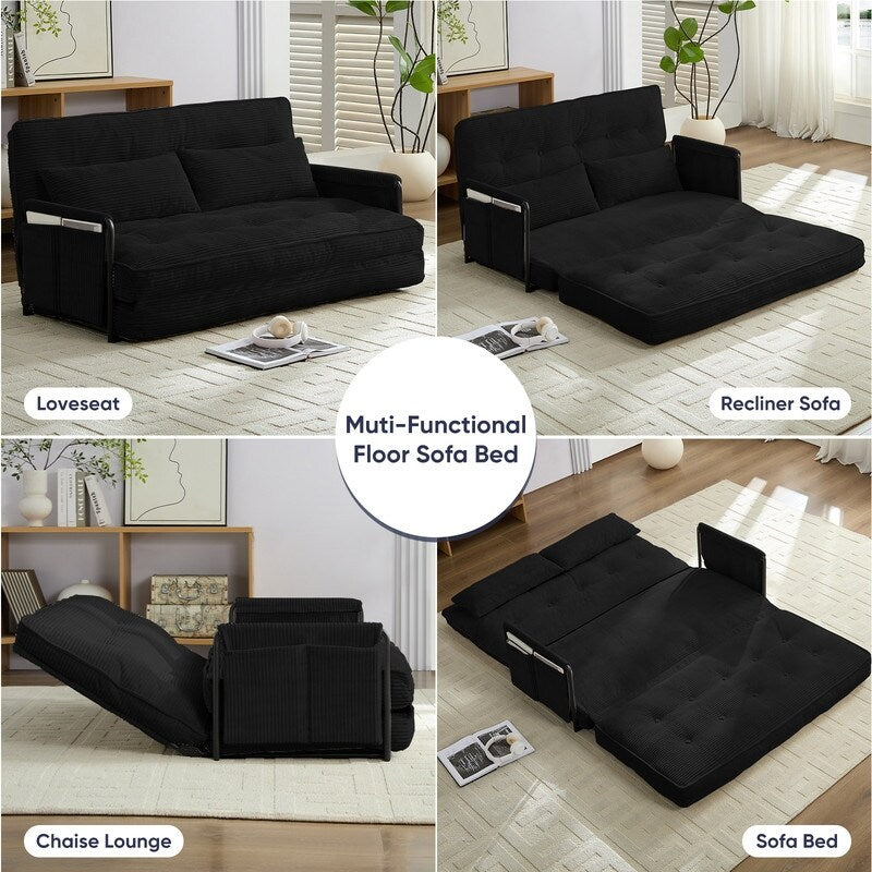 Mixoy Muti-Functional Folding Floor Sofa Bed,3-Seater with Loveseat Lazy Sofa,6 Position Adjustable Backrest