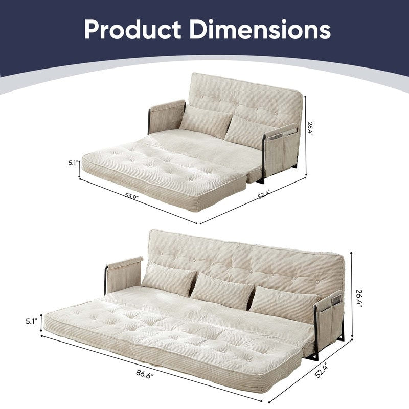 Mixoy Muti-Functional Folding Floor Sofa Bed,3-Seater with Loveseat Lazy Sofa,6 Position Adjustable Backrest