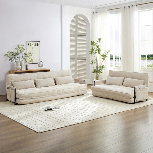 Mixoy Muti-Functional Folding Floor Sofa Bed,3-Seater with Loveseat Lazy Sofa,6 Position Adjustable Backrest