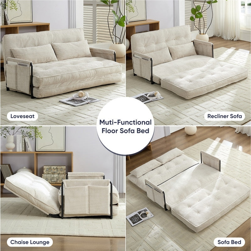 Mixoy Muti-Functional Folding Floor Sofa Bed,3-Seater with Loveseat Lazy Sofa,6 Position Adjustable Backrest