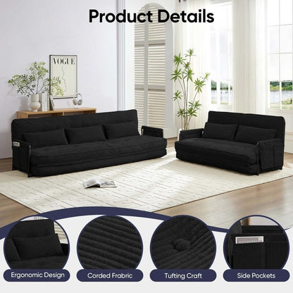 Mixoy Muti-Functional Folding Floor Sofa Bed,3-Seater with Loveseat Lazy Sofa,6 Position Adjustable Backrest