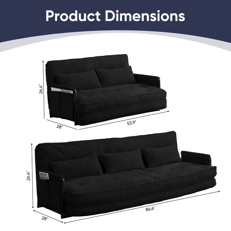Mixoy Muti-Functional Folding Floor Sofa Bed,3-Seater with Loveseat Lazy Sofa,6 Position Adjustable Backrest
