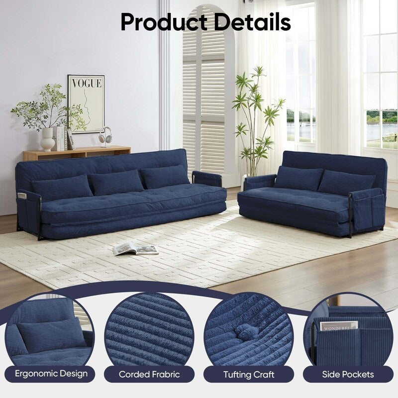 Mixoy Muti-Functional Folding Floor Sofa Bed,3-Seater with Loveseat Lazy Sofa,6 Position Adjustable Backrest