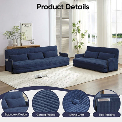 Mixoy Muti-Functional Folding Floor Sofa Bed,3-Seater with Loveseat Lazy Sofa,6 Position Adjustable Backrest
