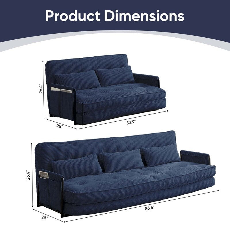 Mixoy Muti-Functional Folding Floor Sofa Bed,3-Seater with Loveseat Lazy Sofa,6 Position Adjustable Backrest