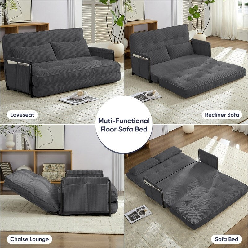 Mixoy Muti-Functional Folding Floor Sofa Bed,3-Seater with Loveseat Lazy Sofa,6 Position Adjustable Backrest