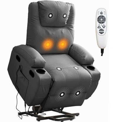 Mixoy Power Lift Massage Recliner Chair for Elderly,with Heat,Infinite Position,Side Pocket,Cup Holders,USB Charge Port