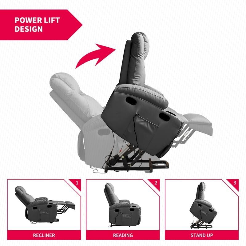 Mixoy Power Lift Massage Recliner Chair for Elderly,with Heat,Infinite Position,Side Pocket,Cup Holders,USB Charge Port